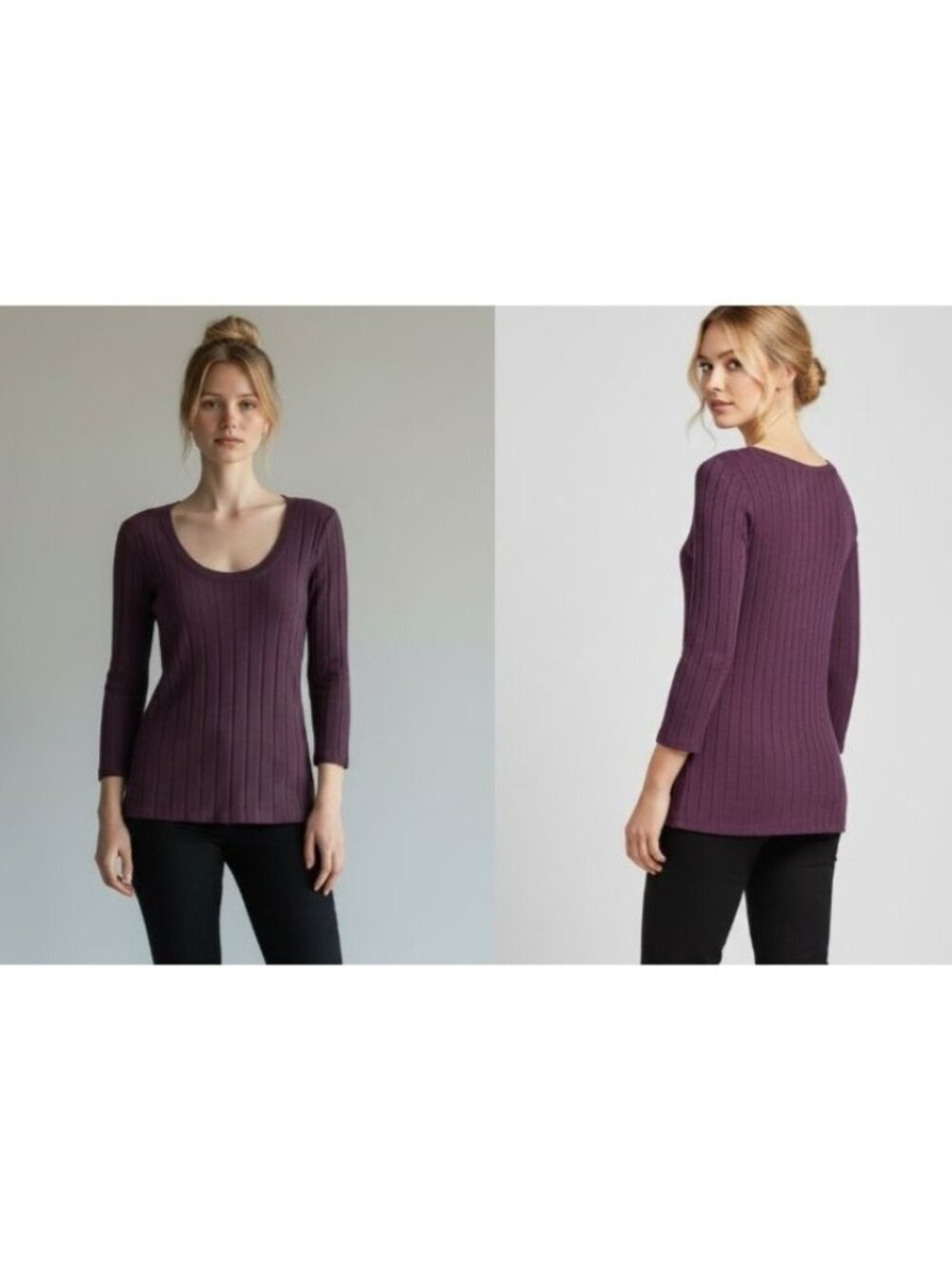 Sanctuary Ruby Scoop Ribbed 3/4 Sleeve Top, Amethyst, L